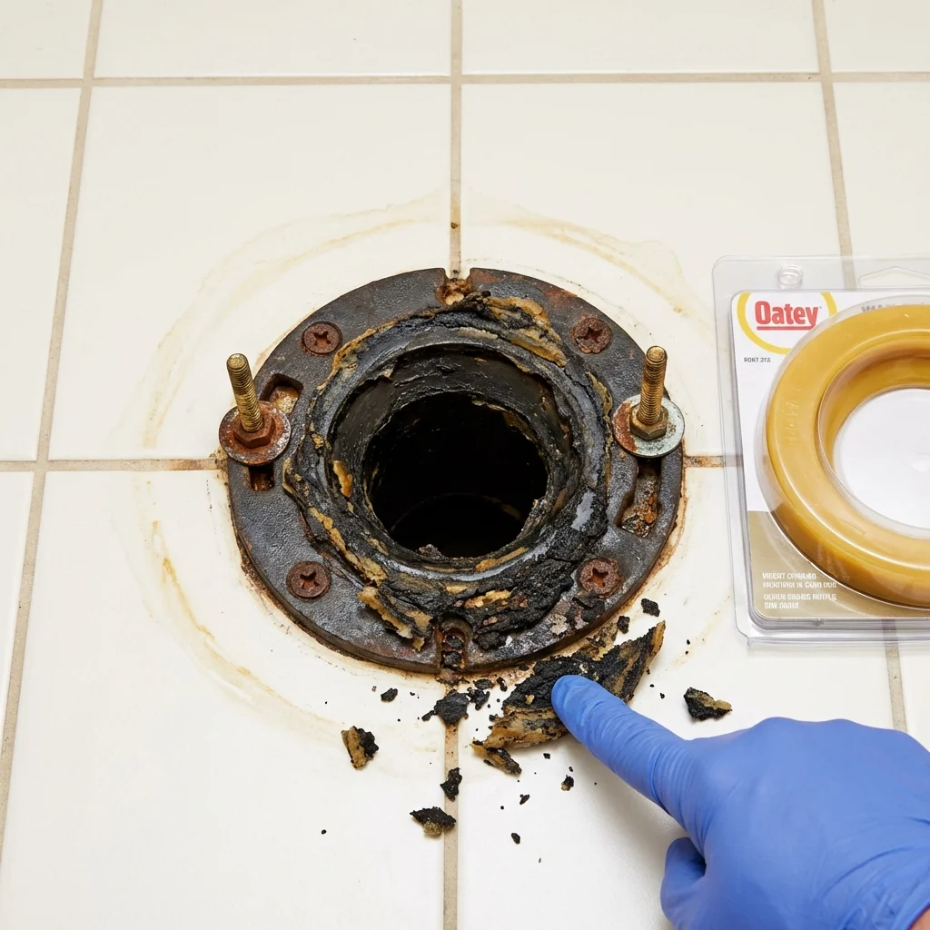 Failed wax ring showing water seepage at the base of a toilet in a Rock Hill, NY home